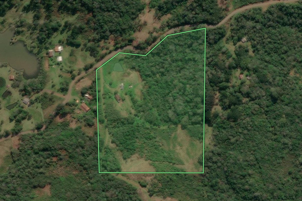 Imagem de satélite do imóvel rural em Porto União (SC), com o contorno declarado no CAR desenhado por cima.