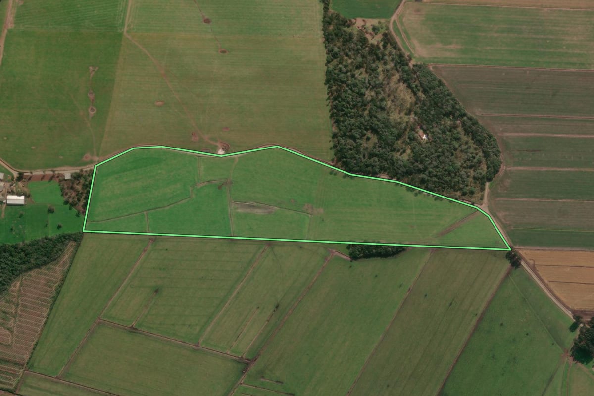 Imagem de satélite do imóvel rural em Porto União (SC), com o contorno declarado no CAR desenhado por cima.