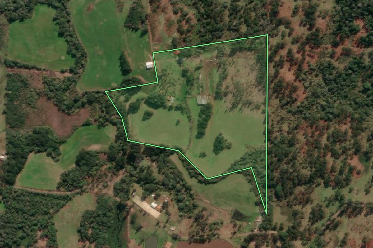 Imagem de satélite do imóvel rural em Porto União (SC), com o contorno declarado no CAR desenhado por cima.
