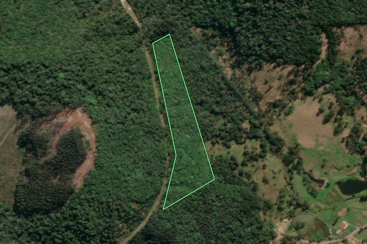 Imagem de satélite do imóvel rural em Porto União (SC), com o contorno declarado no CAR desenhado por cima.