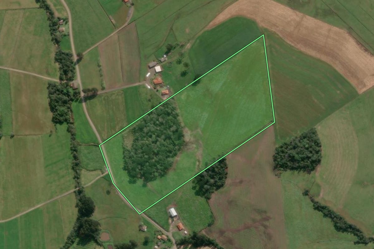 Imagem de satélite do imóvel rural em Porto União (SC), com o contorno declarado no CAR desenhado por cima.