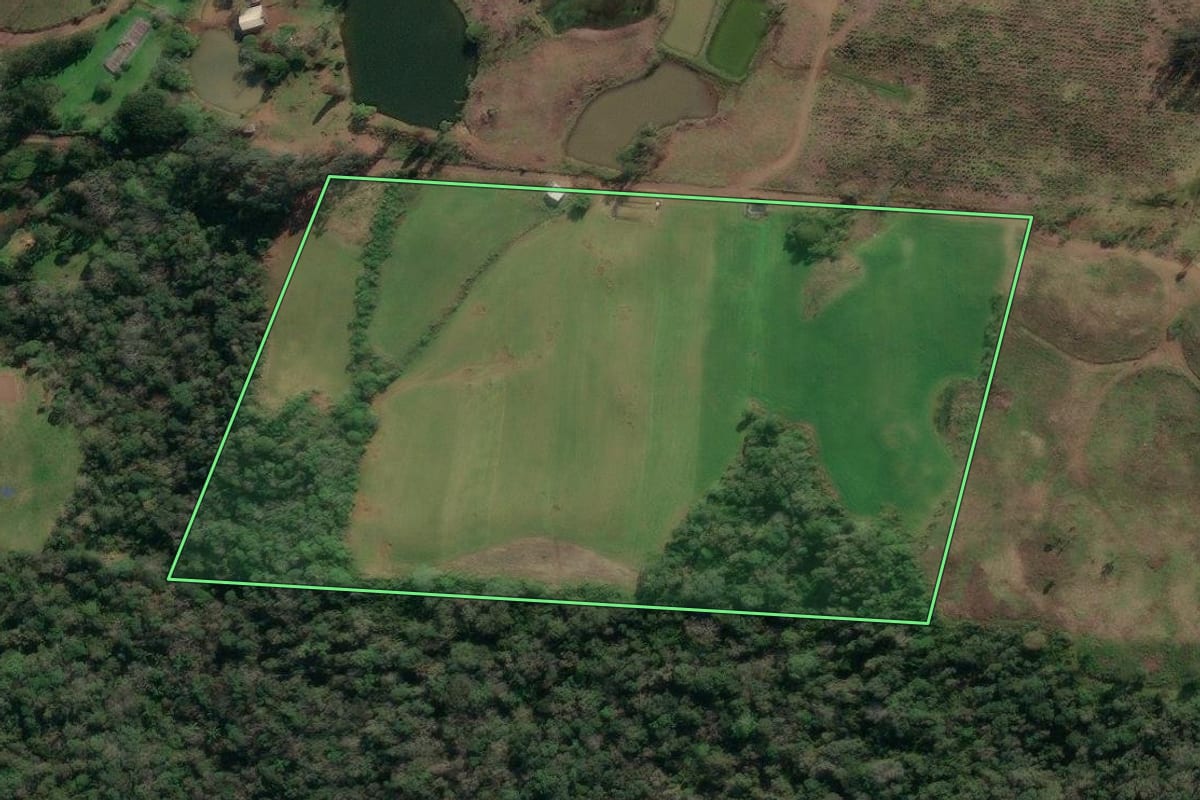 Imagem de satélite do imóvel rural em Porto União (SC), com o contorno declarado no CAR desenhado por cima.