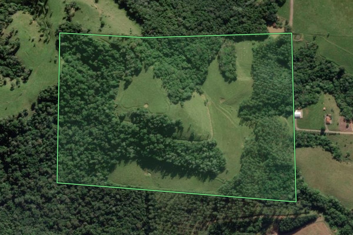 Imagem de satélite do imóvel rural em Pouso Redondo (SC), com o contorno declarado no CAR desenhado por cima.