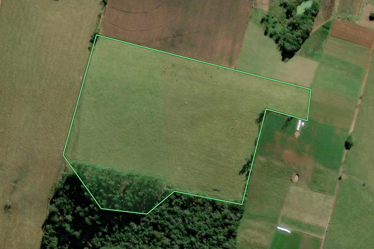 Imagem de satélite do imóvel rural em Pouso Redondo (SC), com o contorno declarado no CAR desenhado por cima.