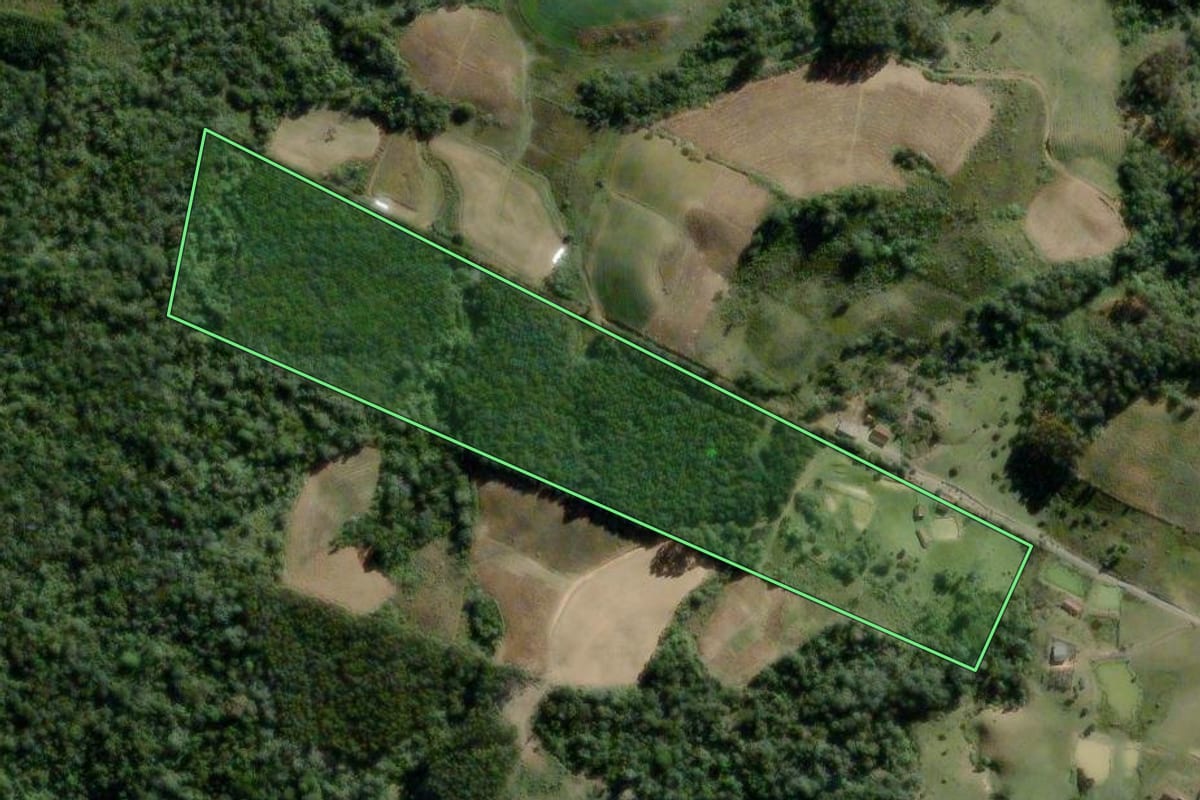 Imagem de satélite do imóvel rural em Pouso Redondo (SC), com o contorno declarado no CAR desenhado por cima.
