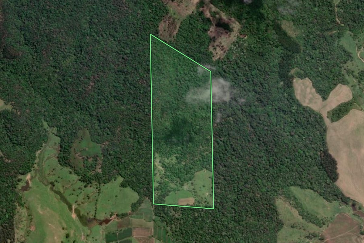 Imagem de satélite do imóvel rural em Pouso Redondo (SC), com o contorno declarado no CAR desenhado por cima.