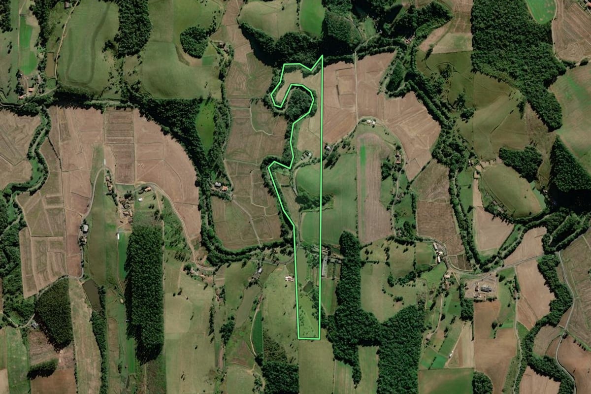 Imagem de satélite do imóvel rural em Pouso Redondo (SC), com o contorno declarado no CAR desenhado por cima.