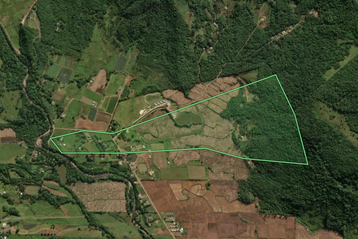 Imagem de satélite do imóvel rural em Praia Grande (SC), com o contorno declarado no CAR desenhado por cima.
