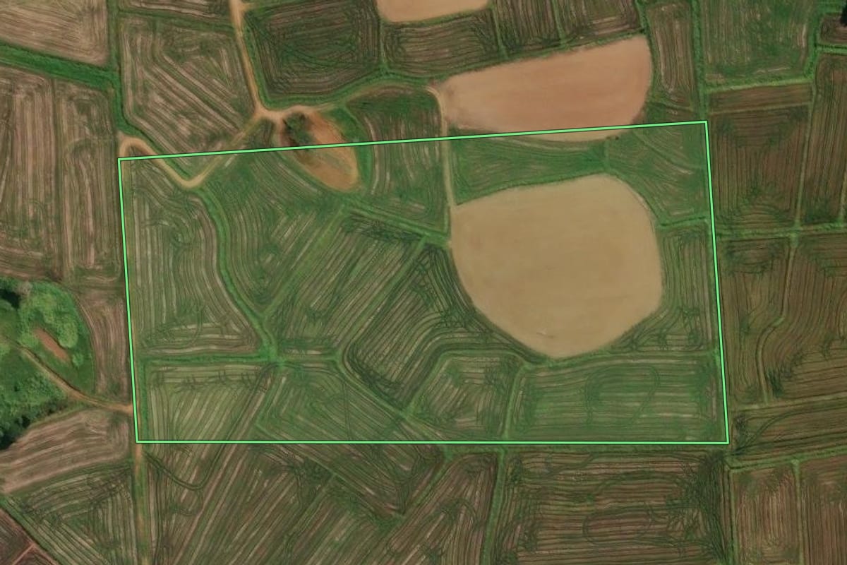 Imagem de satélite do imóvel rural em Praia Grande (SC), com o contorno declarado no CAR desenhado por cima.