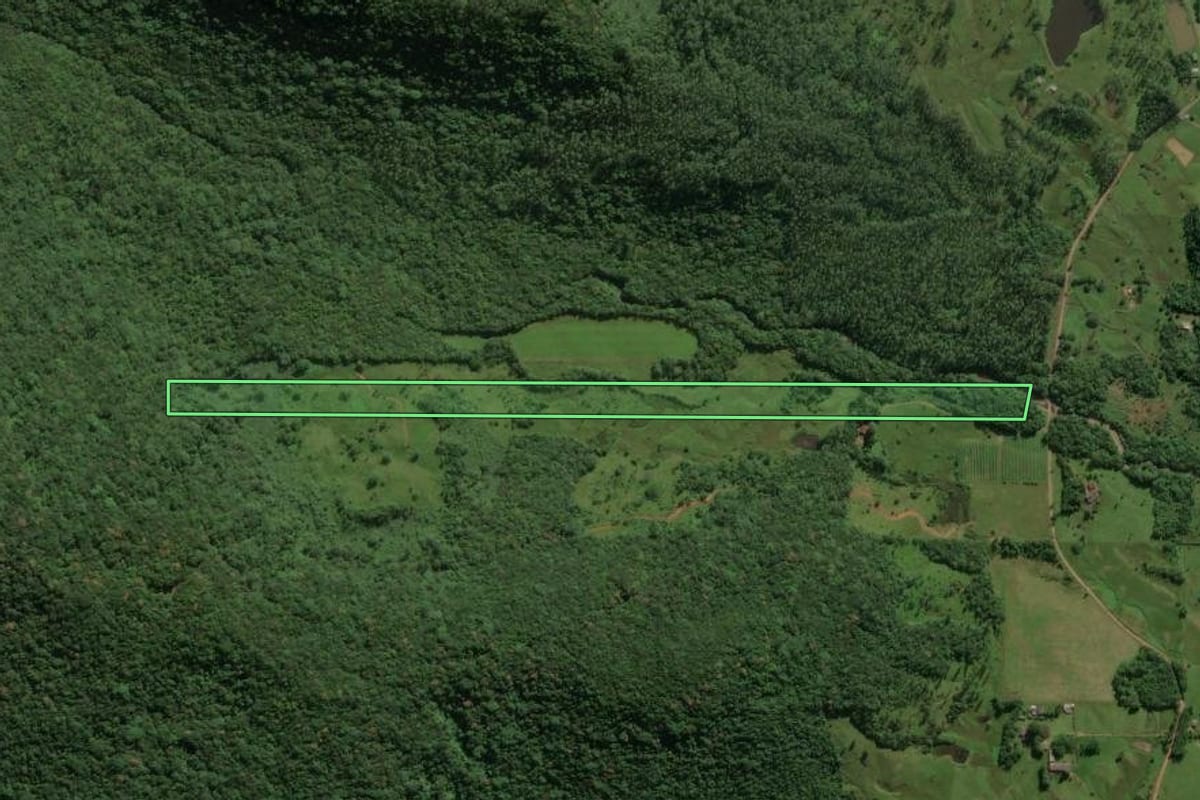 Imagem de satélite do imóvel rural em Praia Grande (SC), com o contorno declarado no CAR desenhado por cima.