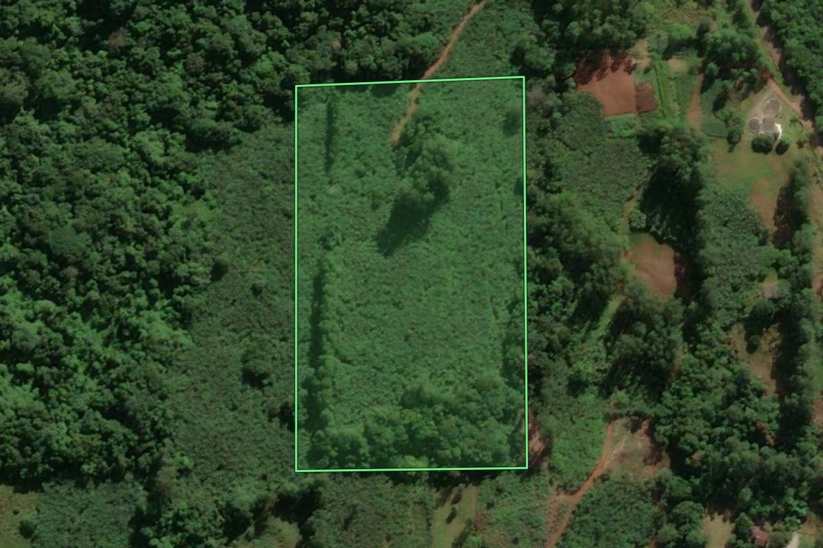 Imagem de satélite do imóvel rural em Praia Grande (SC), com o contorno declarado no CAR desenhado por cima.