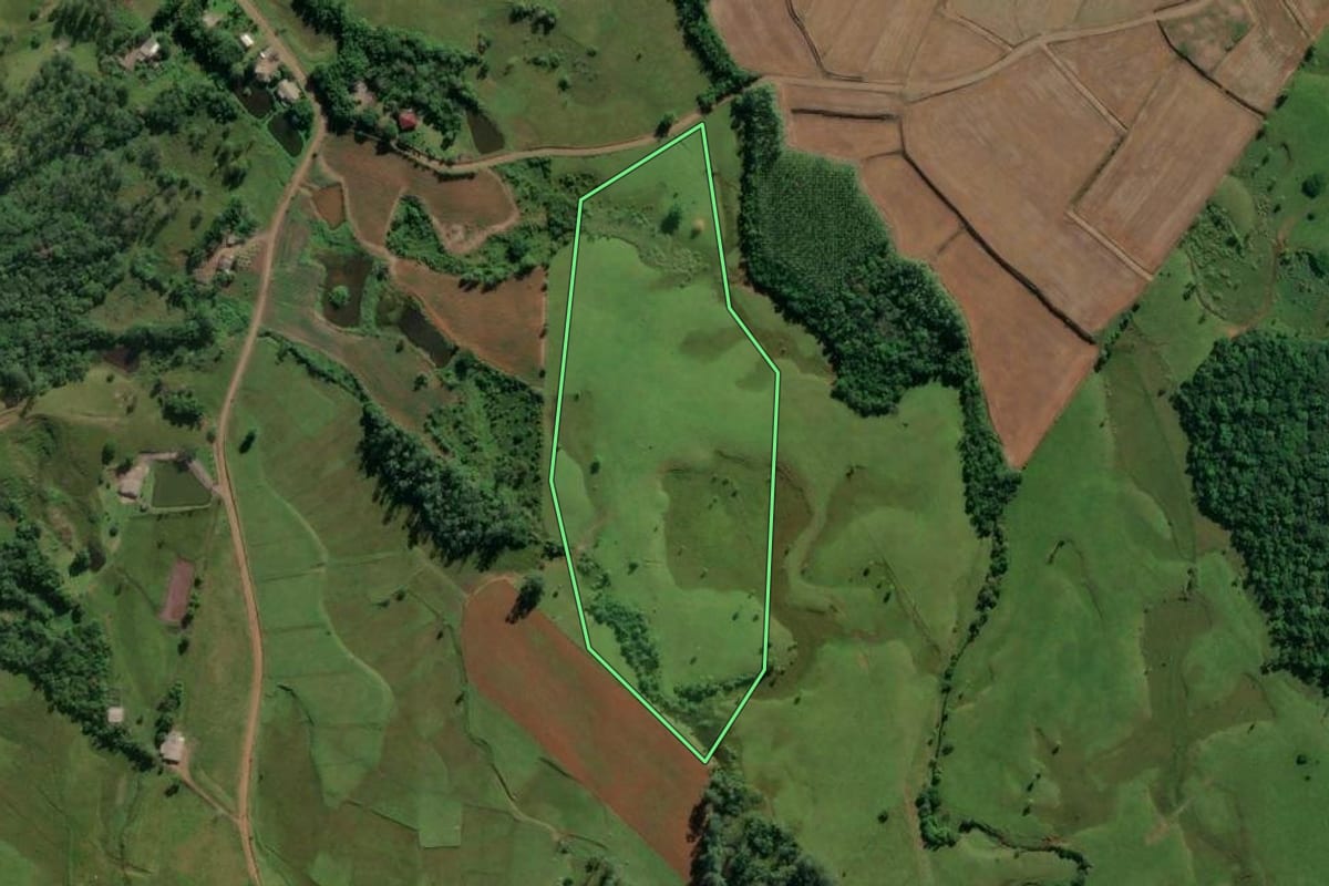Imagem de satélite do imóvel rural em Praia Grande (SC), com o contorno declarado no CAR desenhado por cima.