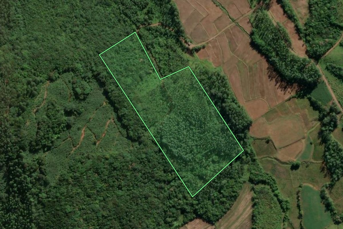 Imagem de satélite do imóvel rural em Praia Grande (SC), com o contorno declarado no CAR desenhado por cima.