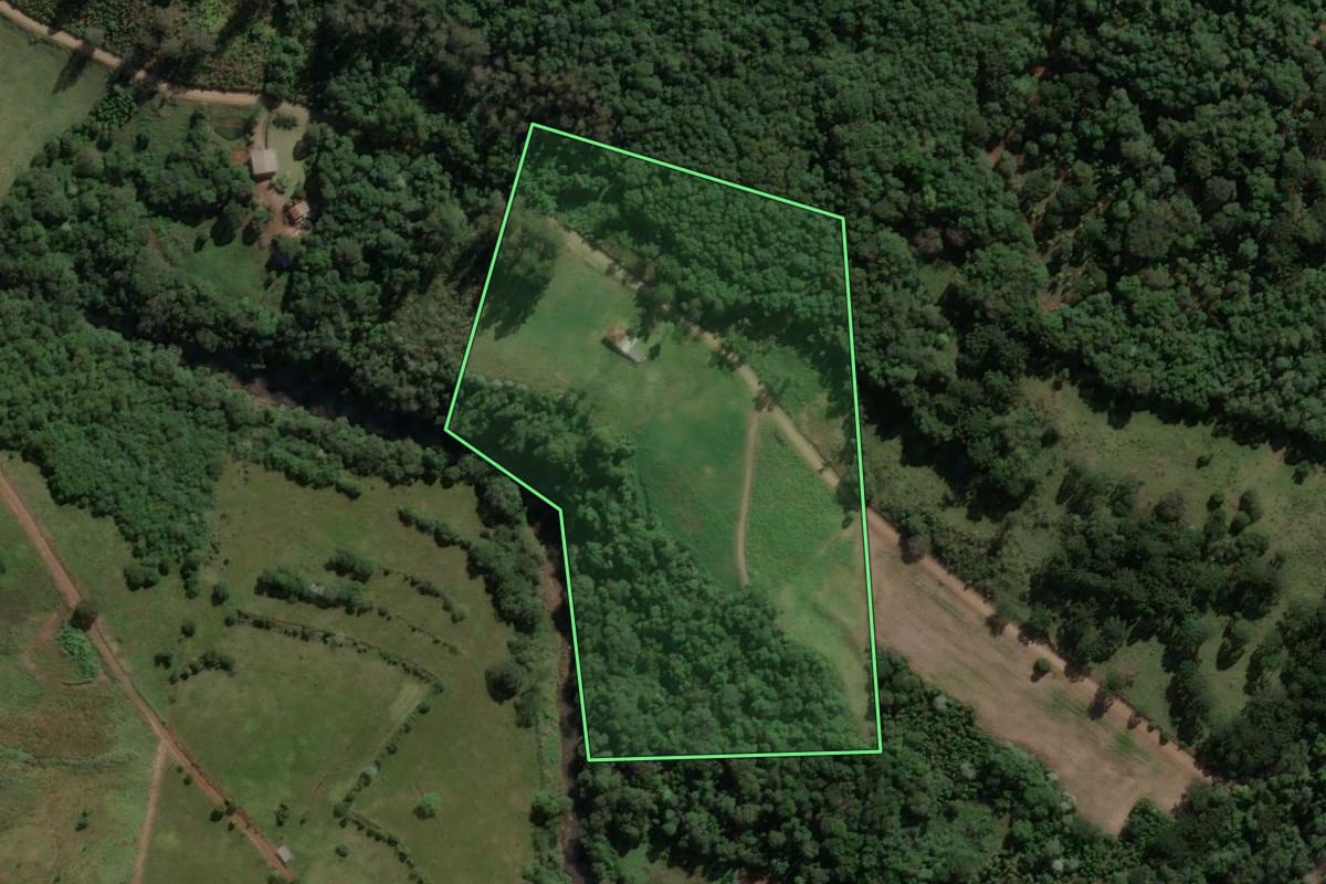Imagem de satélite do imóvel rural em Presidente Castello Branco (SC), com o contorno declarado no CAR desenhado por cima.