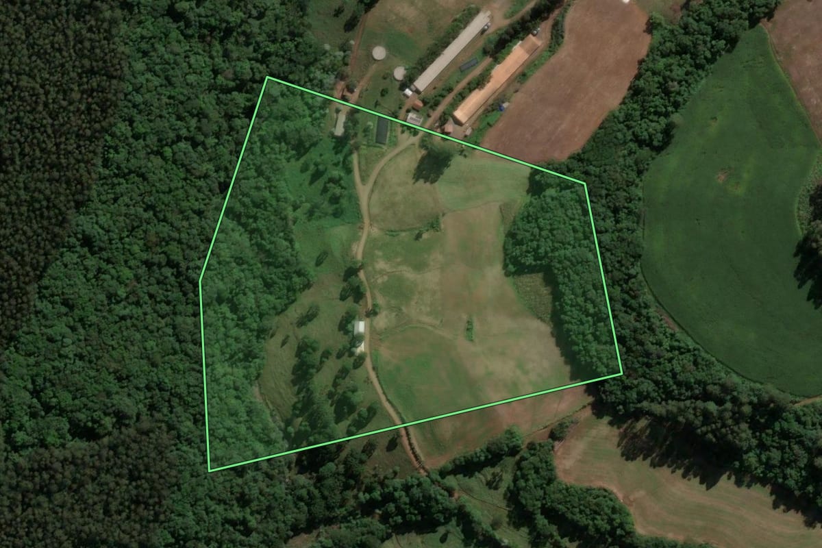 Imagem de satélite do imóvel rural em Presidente Castello Branco (SC), com o contorno declarado no CAR desenhado por cima.
