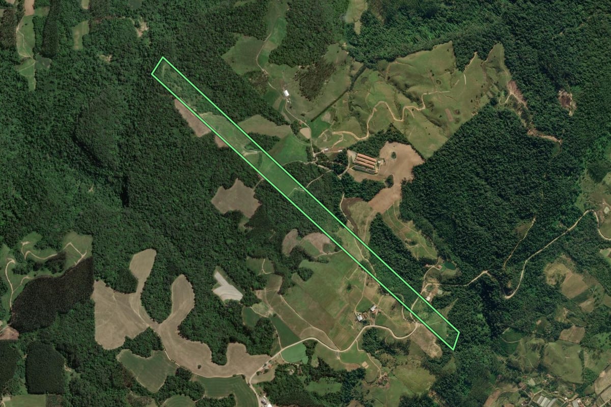 Imagem de satélite do imóvel rural em Presidente Getúlio (SC), com o contorno declarado no CAR desenhado por cima.