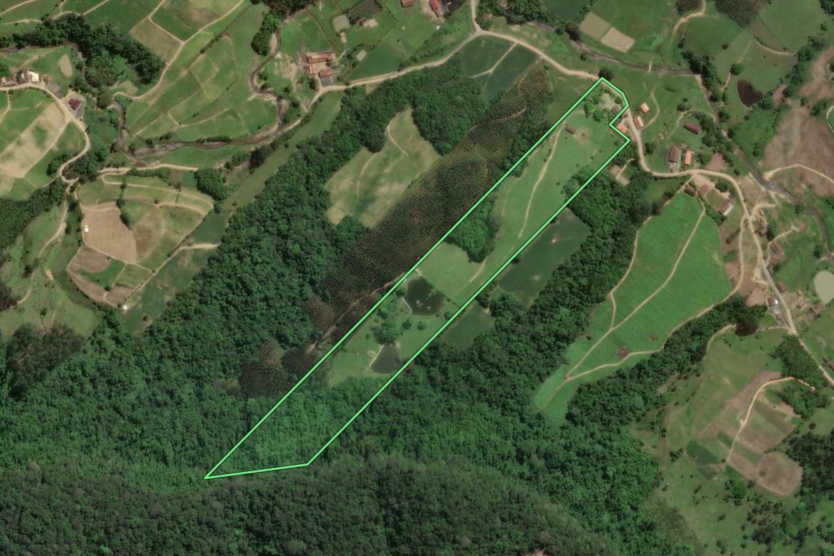 Imagem de satélite do imóvel rural em Presidente Getúlio (SC), com o contorno declarado no CAR desenhado por cima.