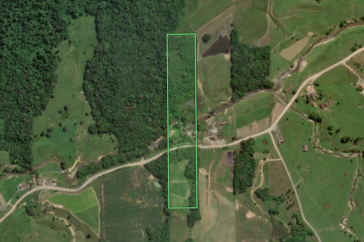 Imagem de satélite do imóvel rural em Presidente Getúlio (SC), com o contorno declarado no CAR desenhado por cima.