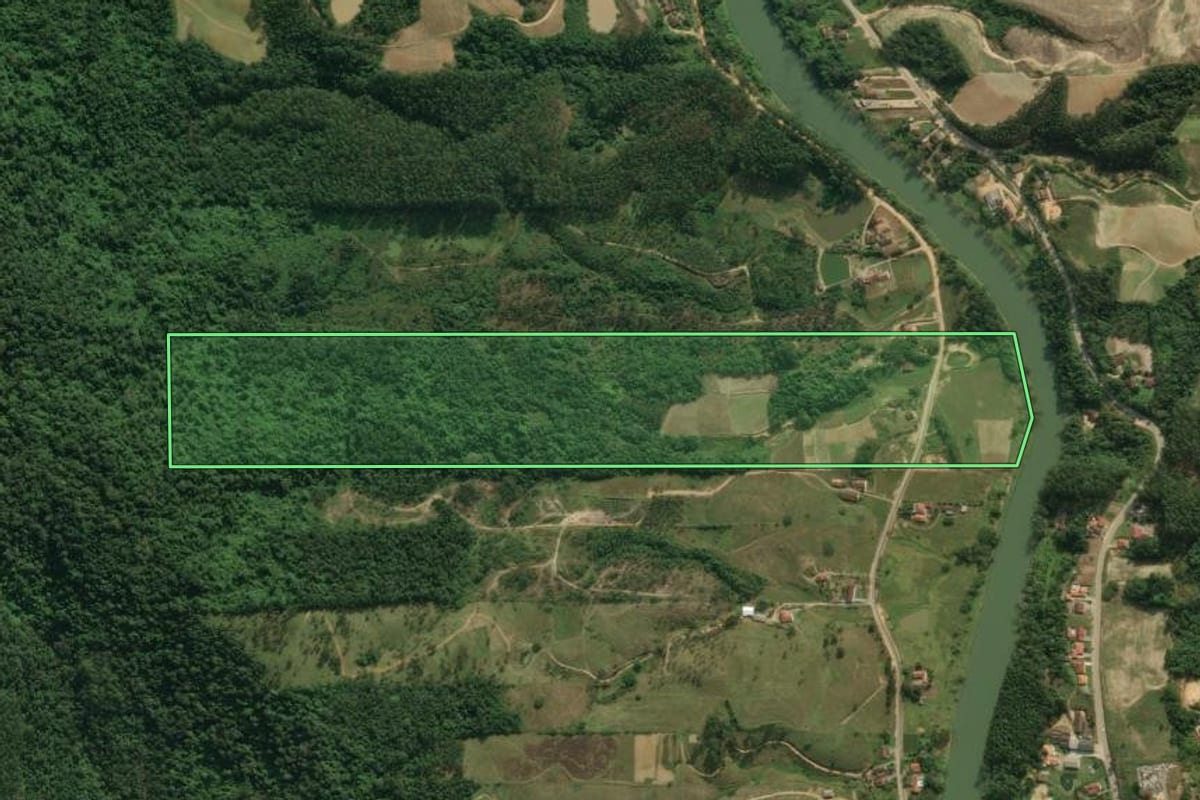 Imagem de satélite do imóvel rural em Presidente Getúlio (SC), com o contorno declarado no CAR desenhado por cima.