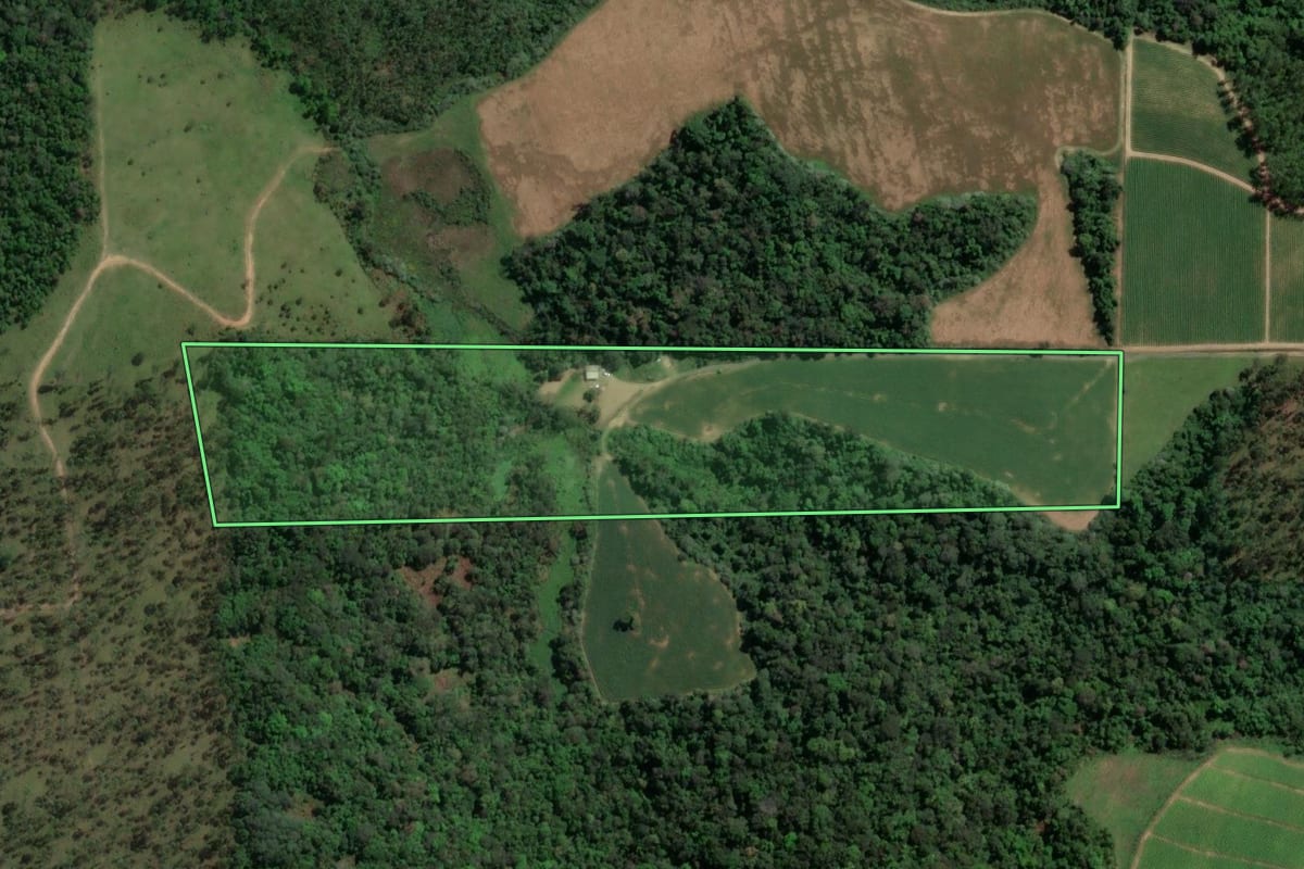 Imagem de satélite do imóvel rural em Presidente Getúlio (SC), com o contorno declarado no CAR desenhado por cima.