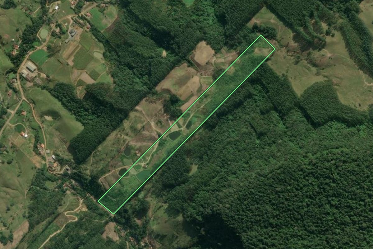 Imagem de satélite do imóvel rural em Presidente Getúlio (SC), com o contorno declarado no CAR desenhado por cima.