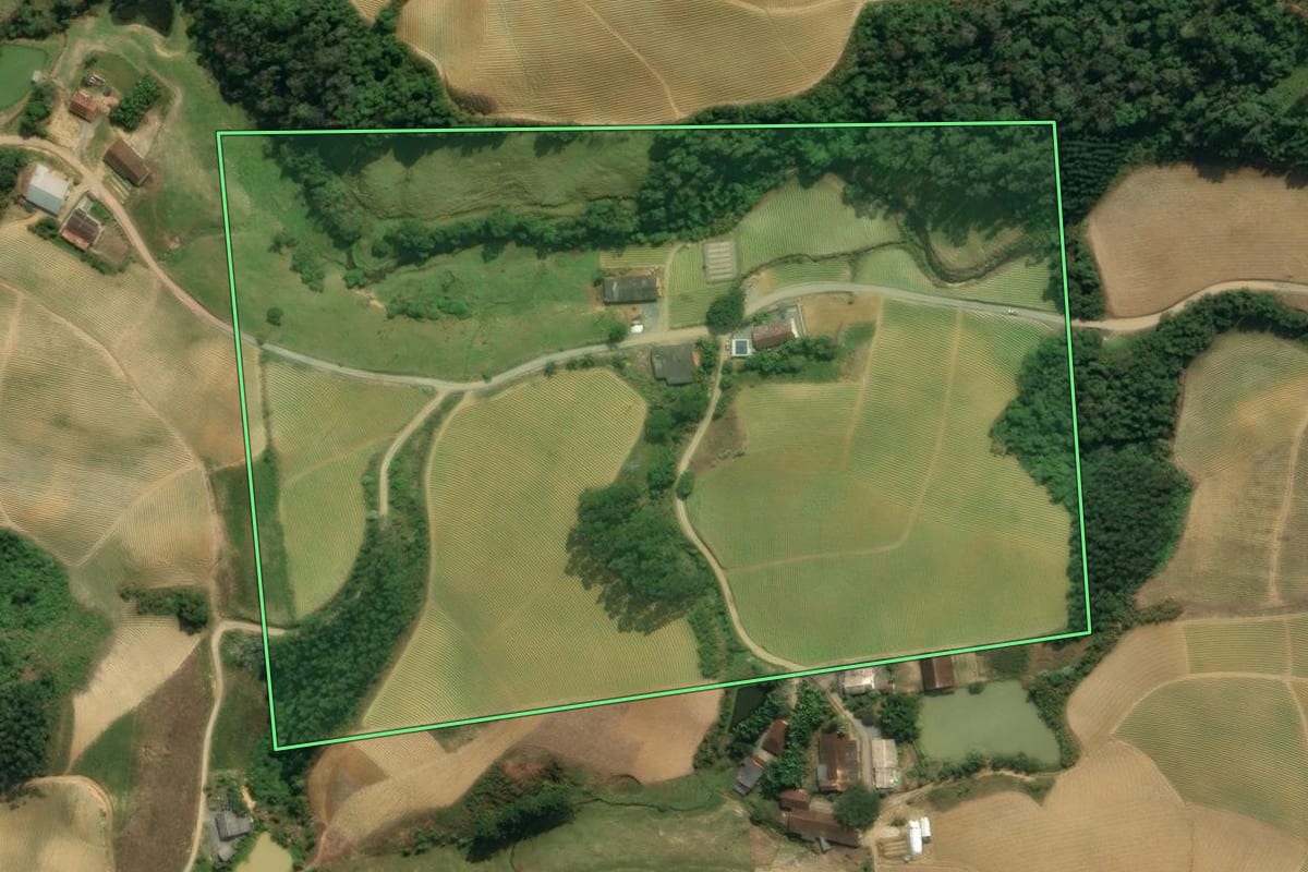 Imagem de satélite do imóvel rural em Presidente Nereu (SC), com o contorno declarado no CAR desenhado por cima.