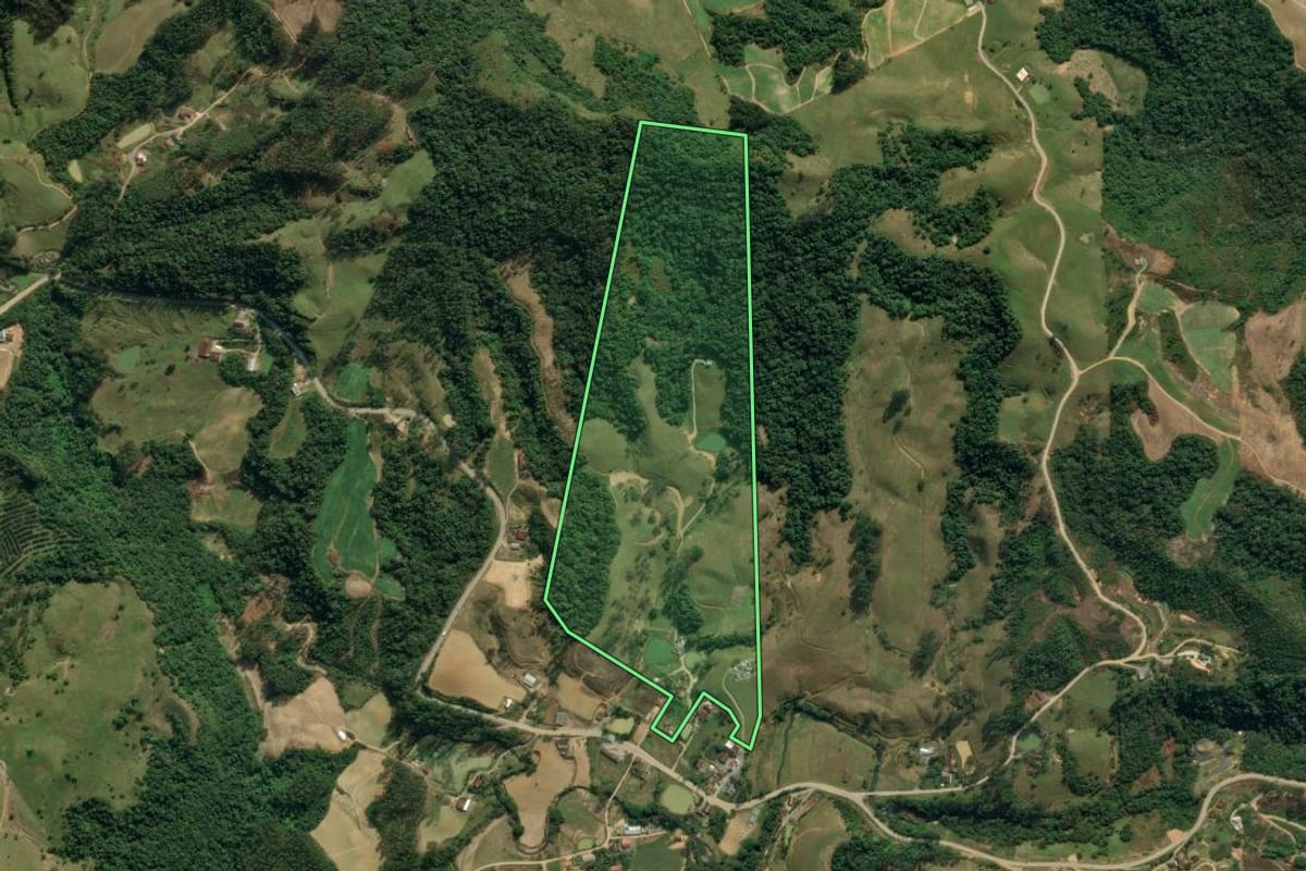 Imagem de satélite do imóvel rural em Presidente Nereu (SC), com o contorno declarado no CAR desenhado por cima.