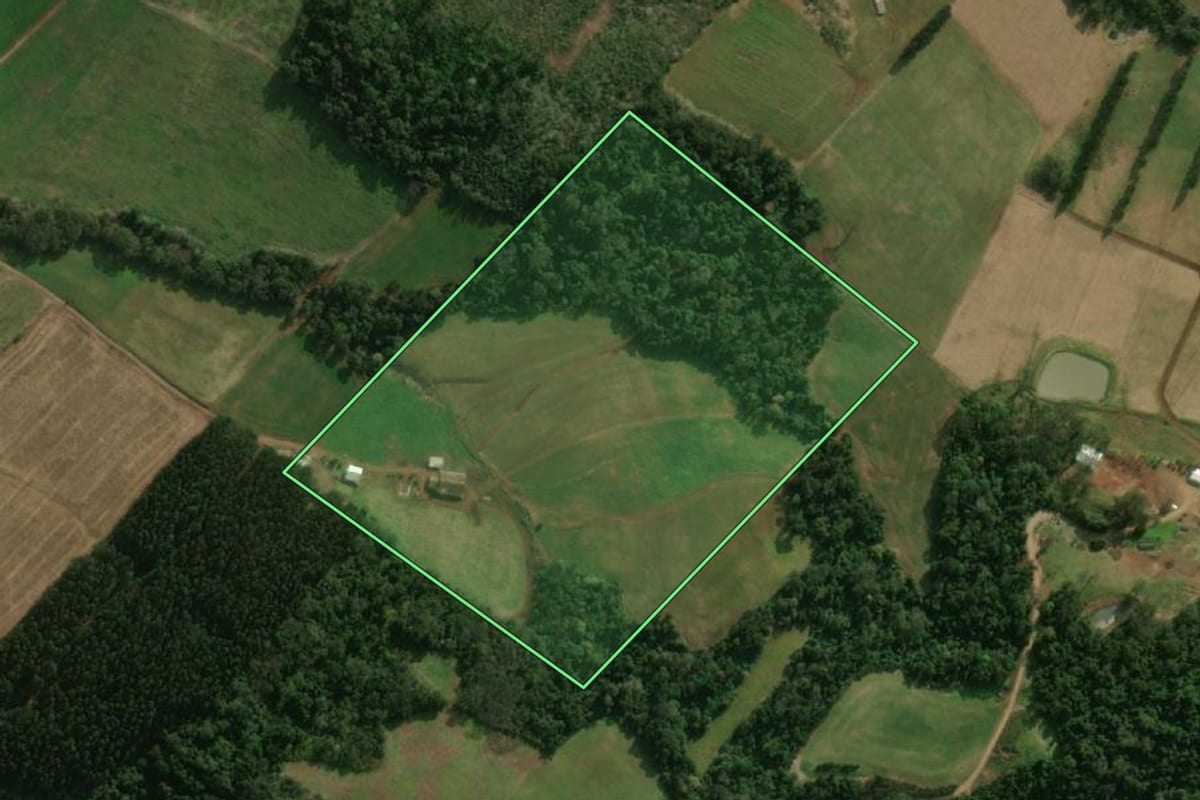 Imagem de satélite do imóvel rural em Princesa (SC), com o contorno declarado no CAR desenhado por cima.