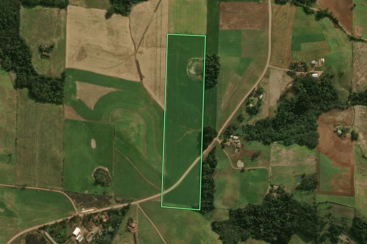 Imagem de satélite do imóvel rural em Princesa (SC), com o contorno declarado no CAR desenhado por cima.