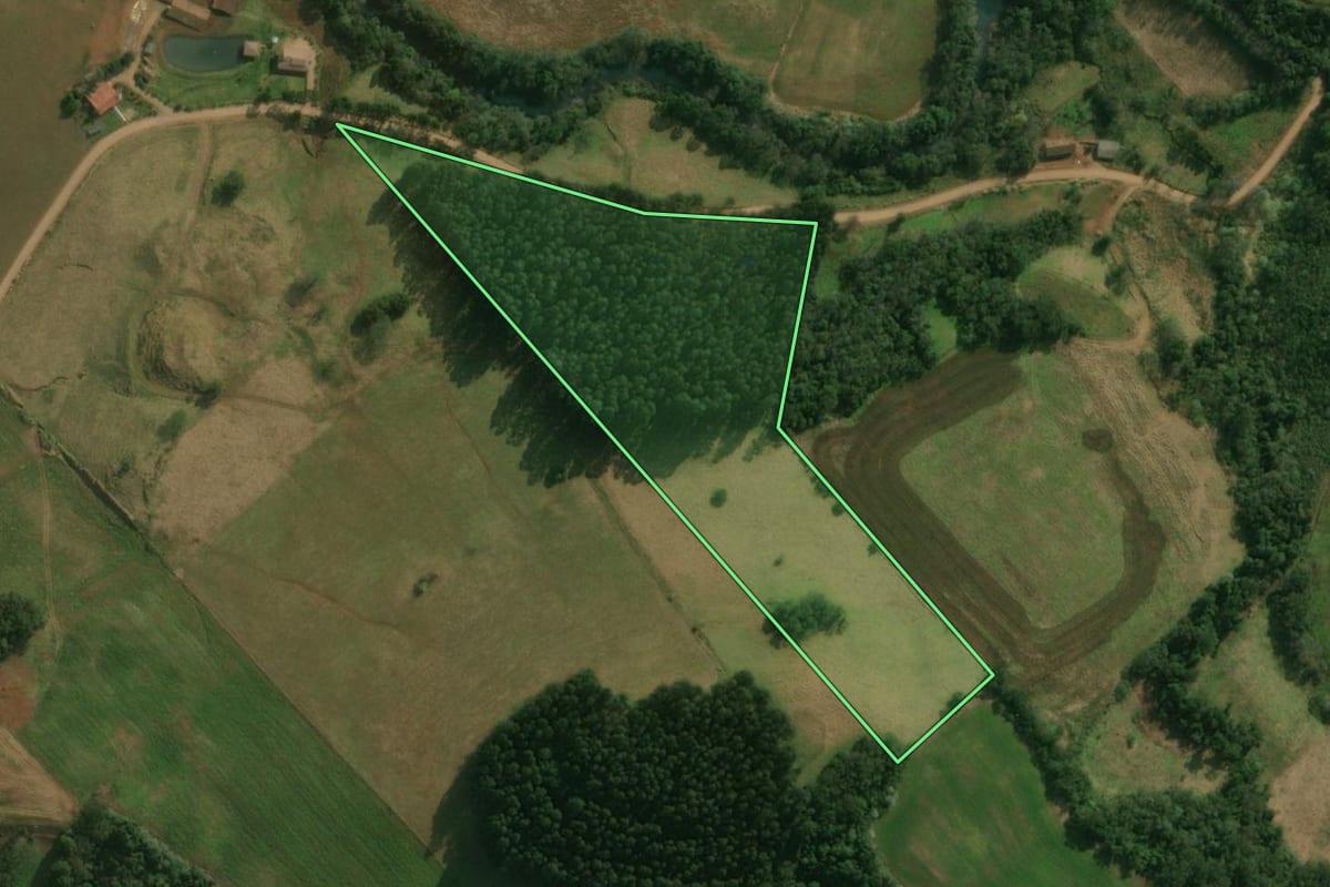 Imagem de satélite do imóvel rural em Princesa (SC), com o contorno declarado no CAR desenhado por cima.