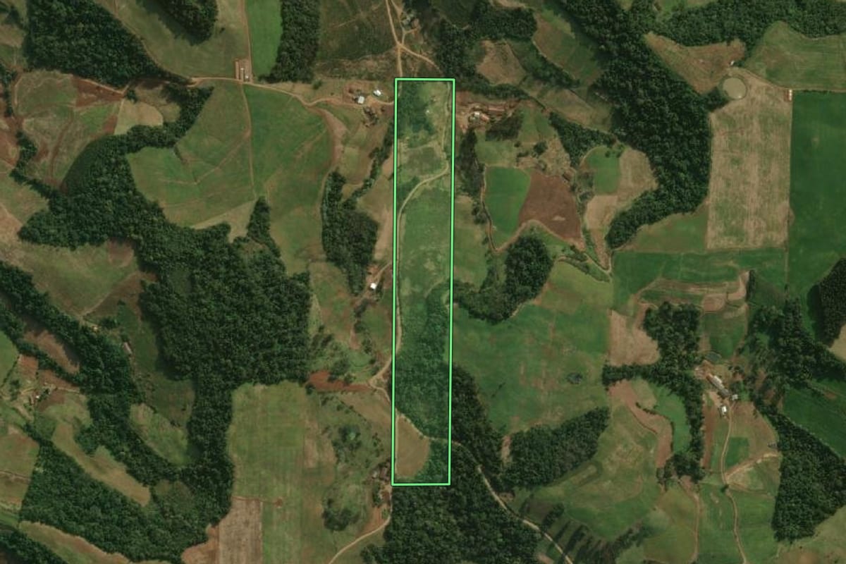 Imagem de satélite do imóvel rural em Princesa (SC), com o contorno declarado no CAR desenhado por cima.