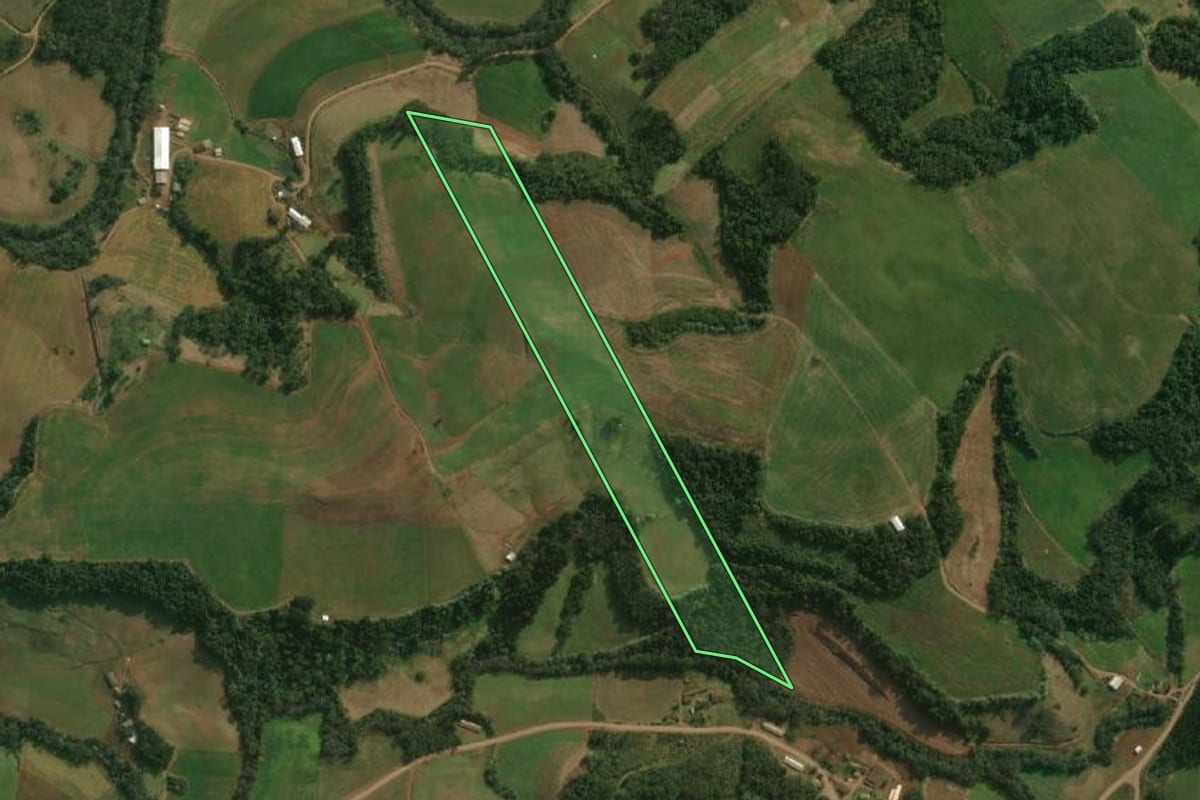 Imagem de satélite do imóvel rural em Princesa (SC), com o contorno declarado no CAR desenhado por cima.