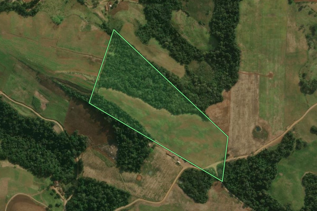 Imagem de satélite do imóvel rural em Princesa (SC), com o contorno declarado no CAR desenhado por cima.