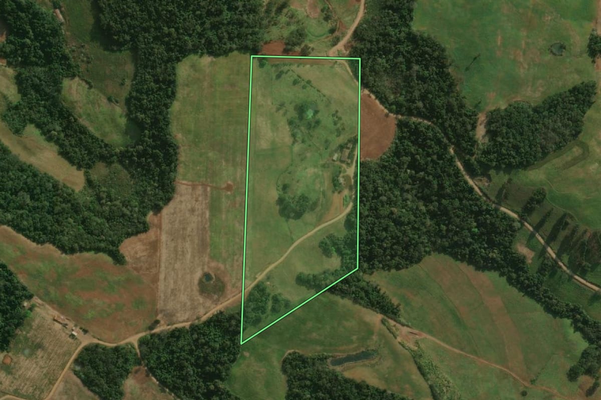 Imagem de satélite do imóvel rural em Princesa (SC), com o contorno declarado no CAR desenhado por cima.