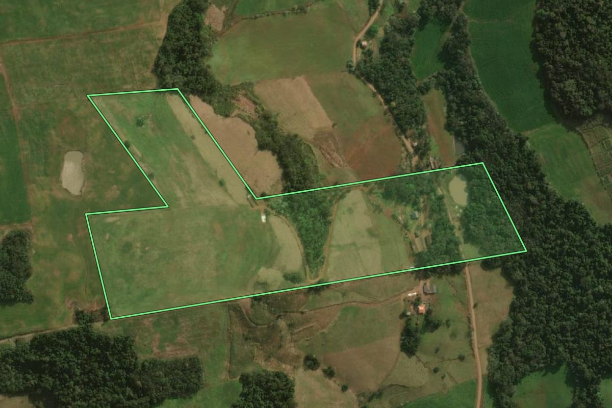 Imagem de satélite do imóvel rural em Princesa (SC), com o contorno declarado no CAR desenhado por cima.