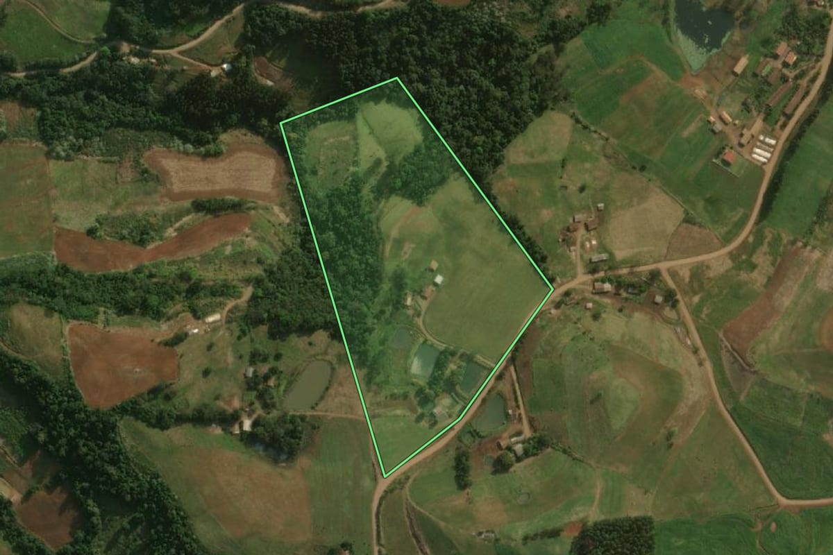 Imagem de satélite do imóvel rural em Princesa (SC), com o contorno declarado no CAR desenhado por cima.