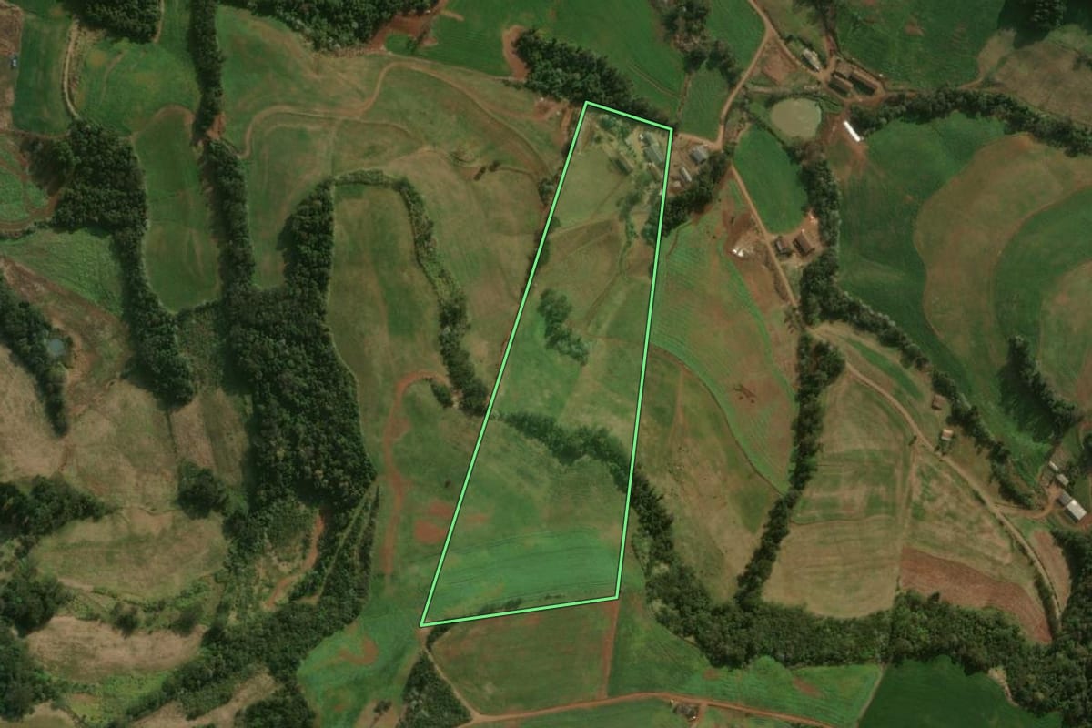 Imagem de satélite do imóvel rural em Princesa (SC), com o contorno declarado no CAR desenhado por cima.