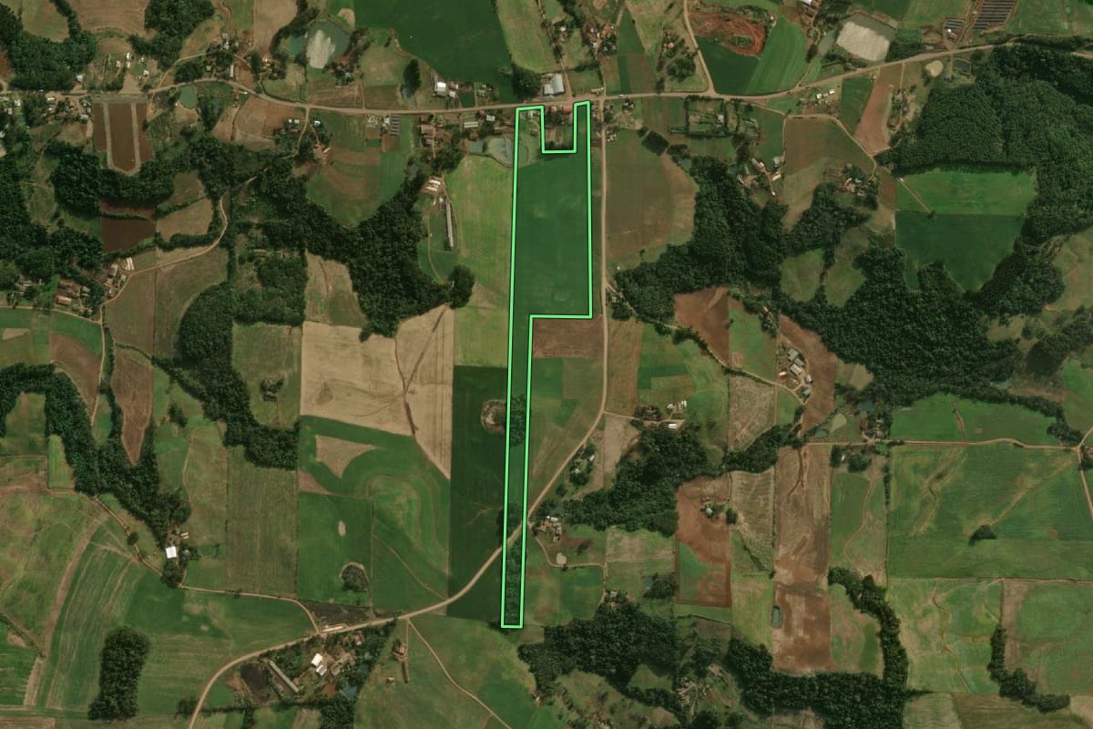 Imagem de satélite do imóvel rural em Princesa (SC), com o contorno declarado no CAR desenhado por cima.