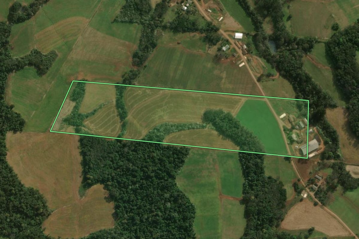 Imagem de satélite do imóvel rural em Princesa (SC), com o contorno declarado no CAR desenhado por cima.