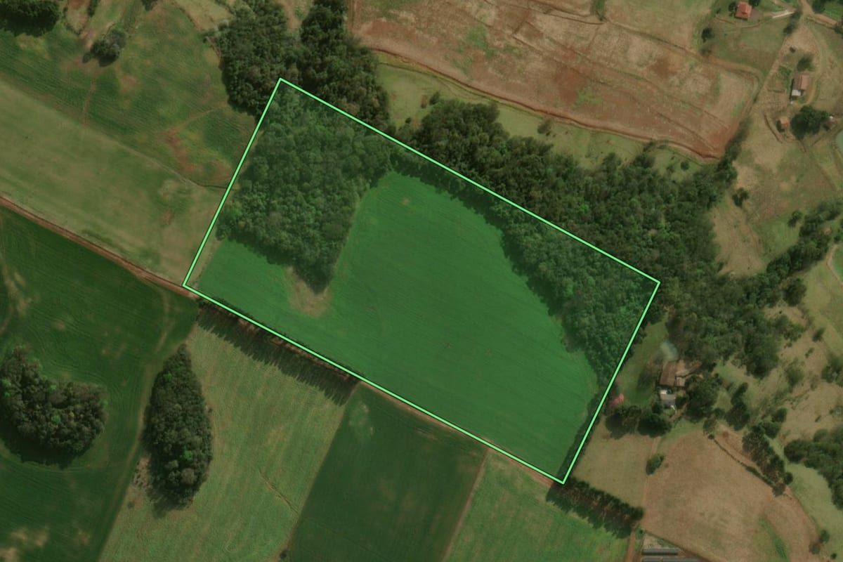 Imagem de satélite do imóvel rural em Princesa (SC), com o contorno declarado no CAR desenhado por cima.