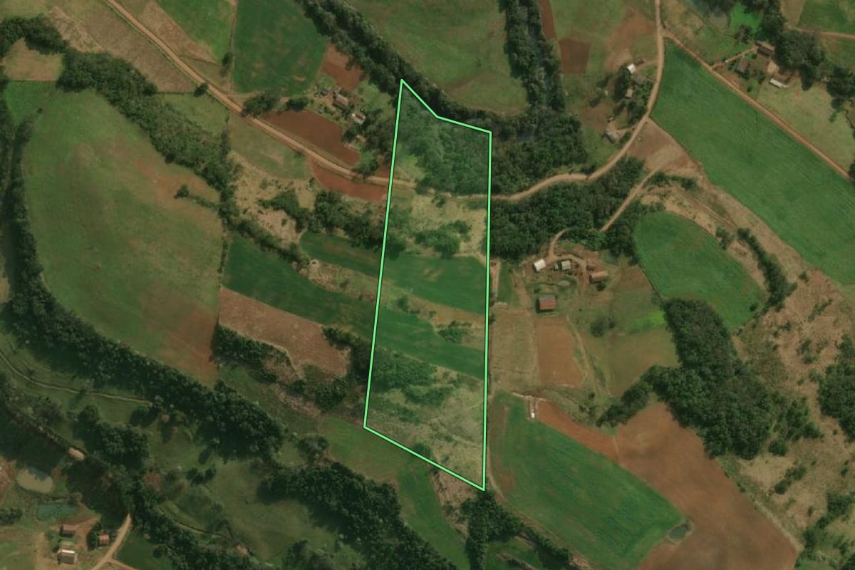 Imagem de satélite do imóvel rural em Princesa (SC), com o contorno declarado no CAR desenhado por cima.