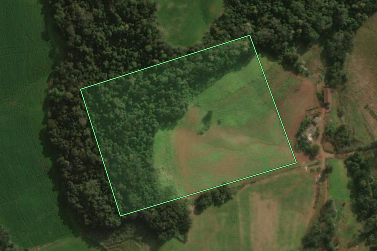Imagem de satélite do imóvel rural em Princesa (SC), com o contorno declarado no CAR desenhado por cima.