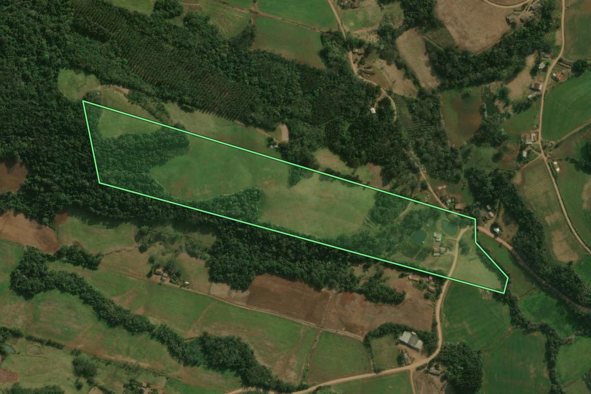 Imagem de satélite do imóvel rural em Princesa (SC), com o contorno declarado no CAR desenhado por cima.