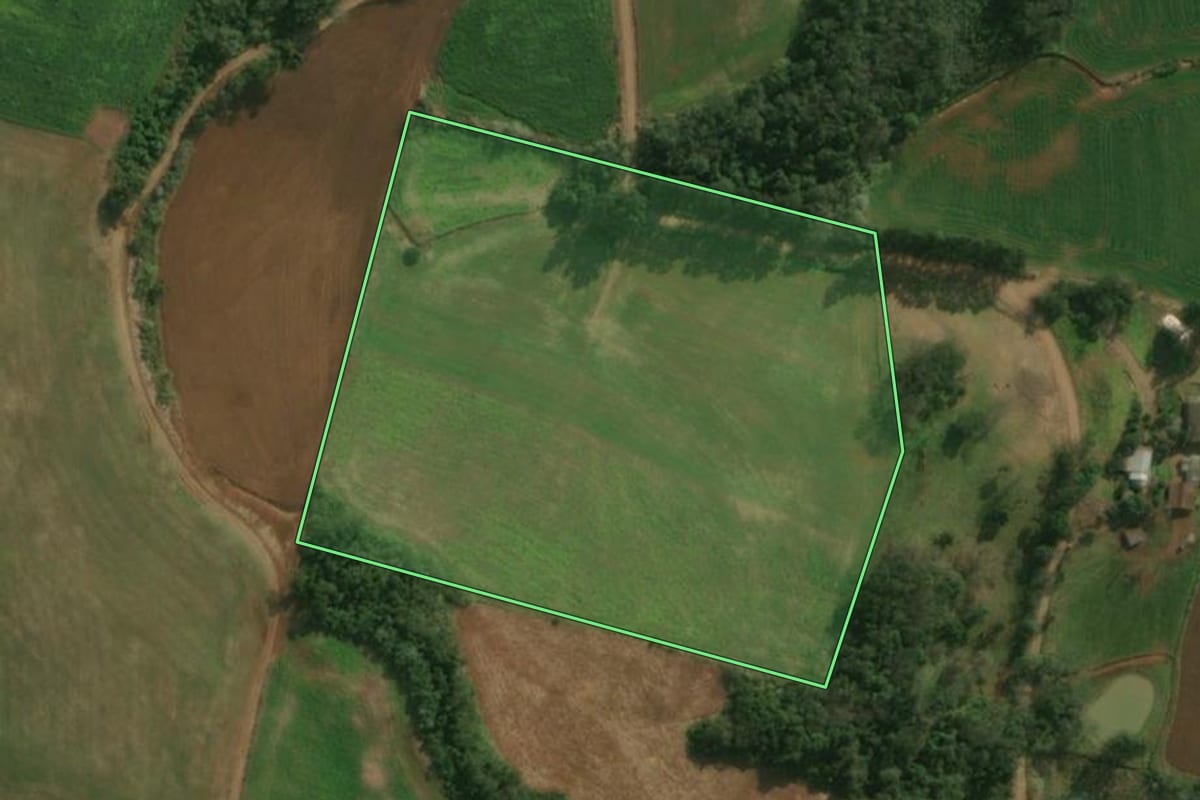 Imagem de satélite do imóvel rural em Princesa (SC), com o contorno declarado no CAR desenhado por cima.
