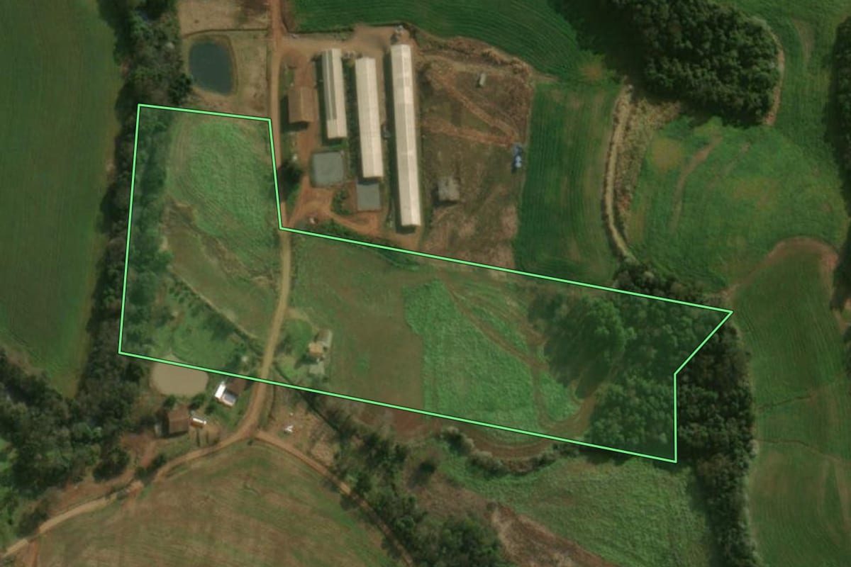 Imagem de satélite do imóvel rural em Princesa (SC), com o contorno declarado no CAR desenhado por cima.