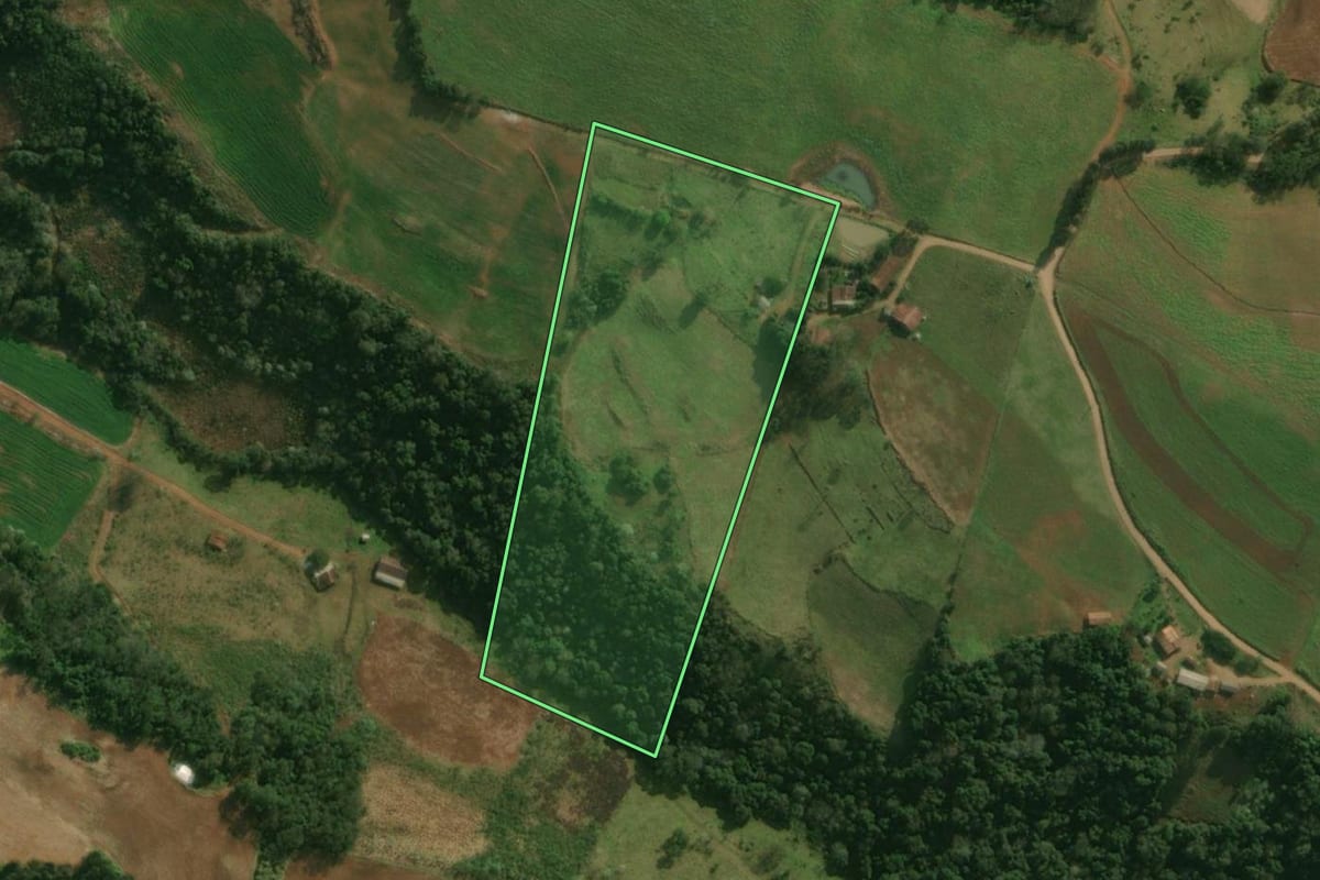 Imagem de satélite do imóvel rural em Princesa (SC), com o contorno declarado no CAR desenhado por cima.