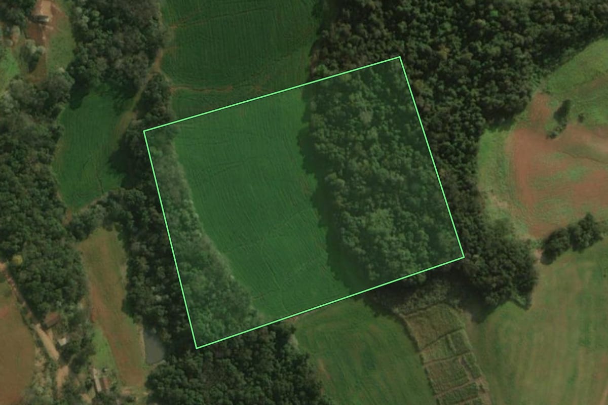 Imagem de satélite do imóvel rural em Princesa (SC), com o contorno declarado no CAR desenhado por cima.