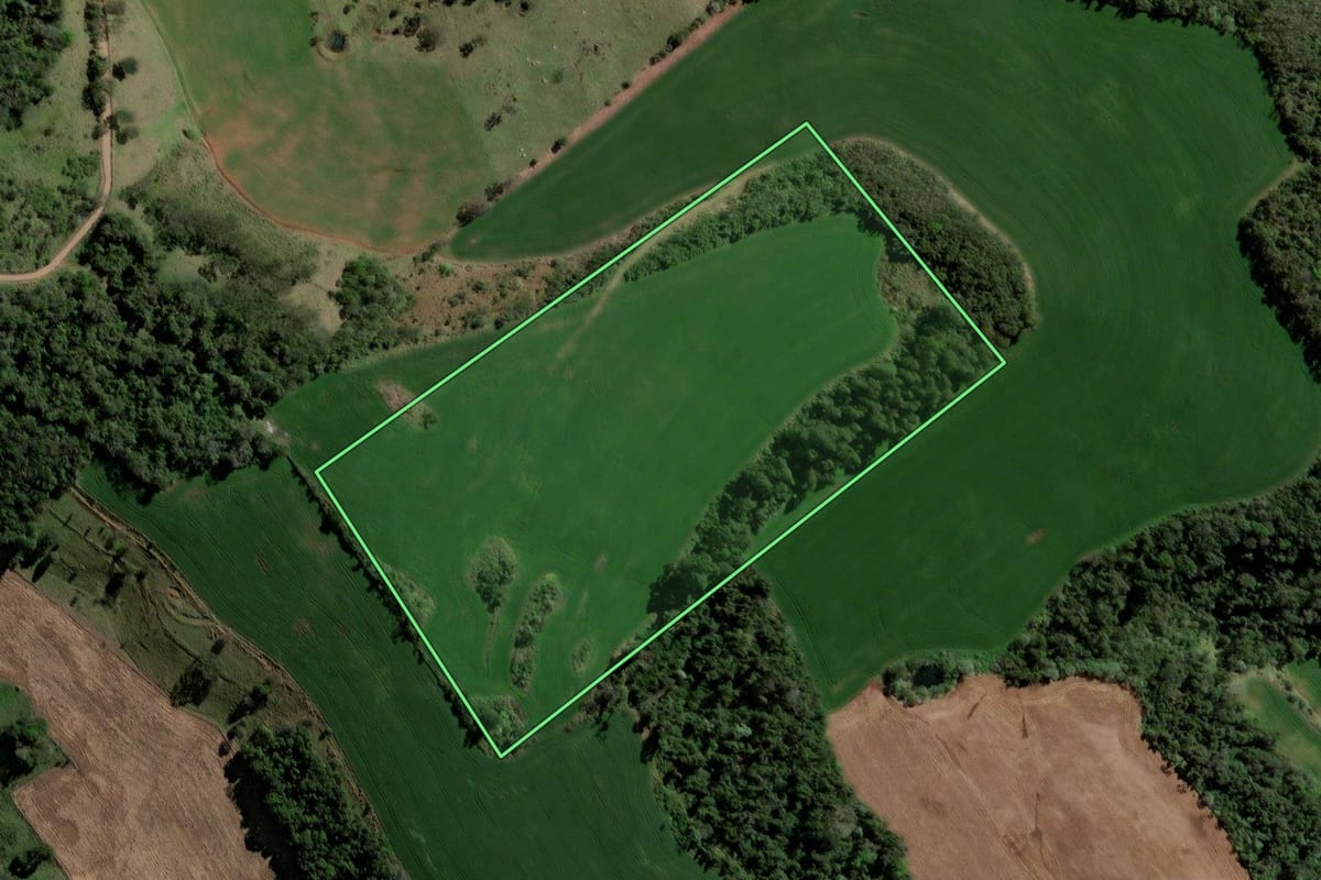 Imagem de satélite do imóvel rural em Quilombo (SC), com o contorno declarado no CAR desenhado por cima.
