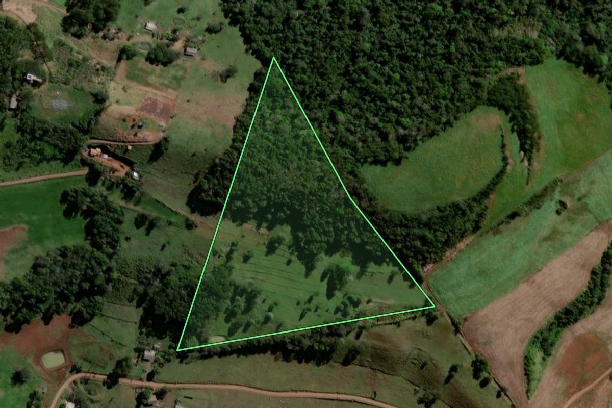 Imagem de satélite do imóvel rural em Quilombo (SC), com o contorno declarado no CAR desenhado por cima.