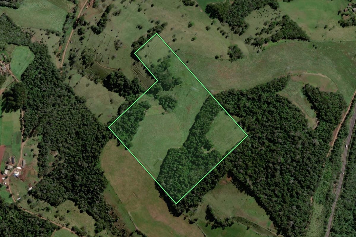 Imagem de satélite do imóvel rural em Quilombo (SC), com o contorno declarado no CAR desenhado por cima.